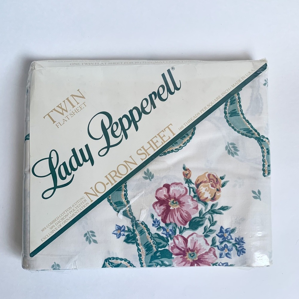 New Vintage Lady Pepperell No-Iron Twin Flat Sheet Colonial Bows 160-Thread